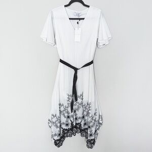 $199 KAOS Made in Italy Cotton Maxi Dress White Black Summer Embroidered 6US